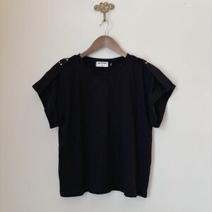 LNA Dunne Black Slub Knit Short Sleeve Epaulettes T Shirt Small NEW NWT